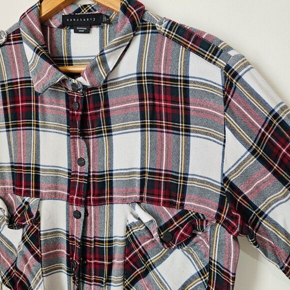 EUC SANCTUARY PLAID SUPER SOFT BOYFRIEND SHIRT SIZE LARGE - Picture 3 of 11